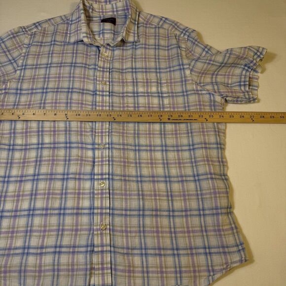 Untuckit Shirt Mens X Large White Blue Plaid Short Sleeve 100% Linen Preppy - Picture 3 of 8